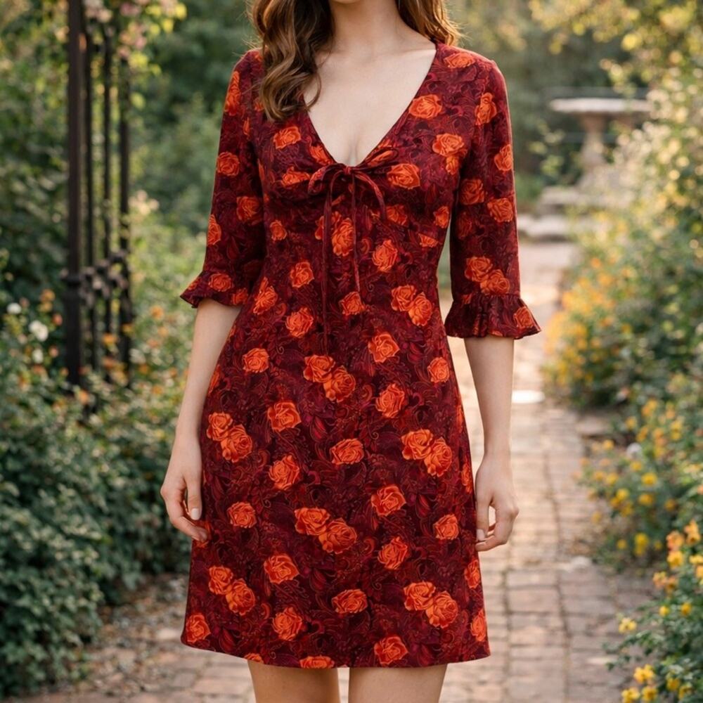Vintage Y2K Rave City Floral Bodicon Dress